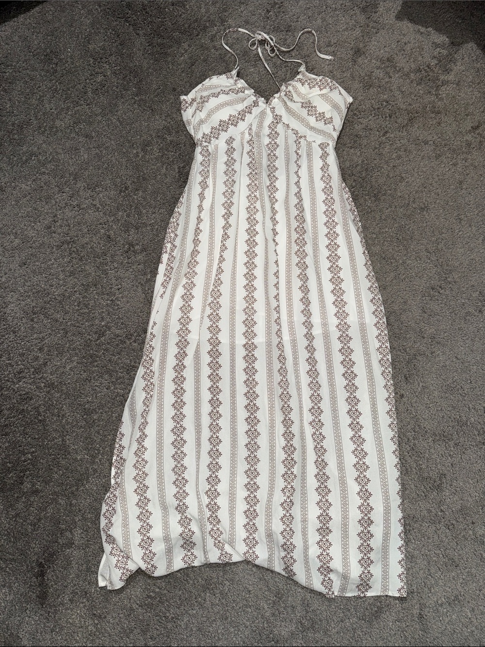 White & Brown Maxi Sundress with Halter Neck